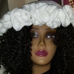 White Ruffle Crochet Hat